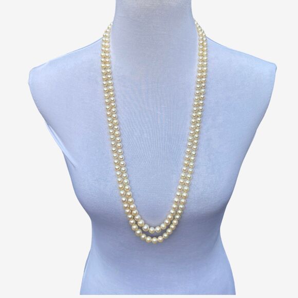 Vintage Pearl double stranded necklace 4mm 8mm - Picture 2 of 9